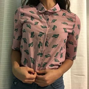 Pink and green cactus button-up